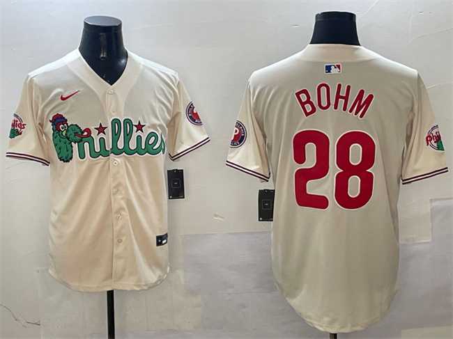Mens Philadelphia Phillies #28 Alec Bohm Cream Phanatic Limited Stitched Jersey